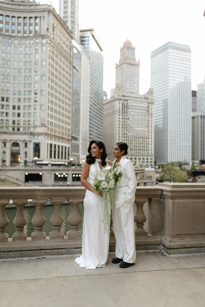 A romantic same-sex elopement on the Chicago Riverwalk by Gracie Wilson Photography.